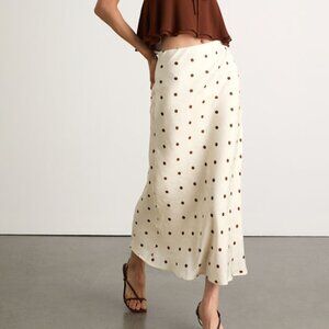 Lulus Shalia Ivory And Brown Polka Dot Midi Skirt White - Size S